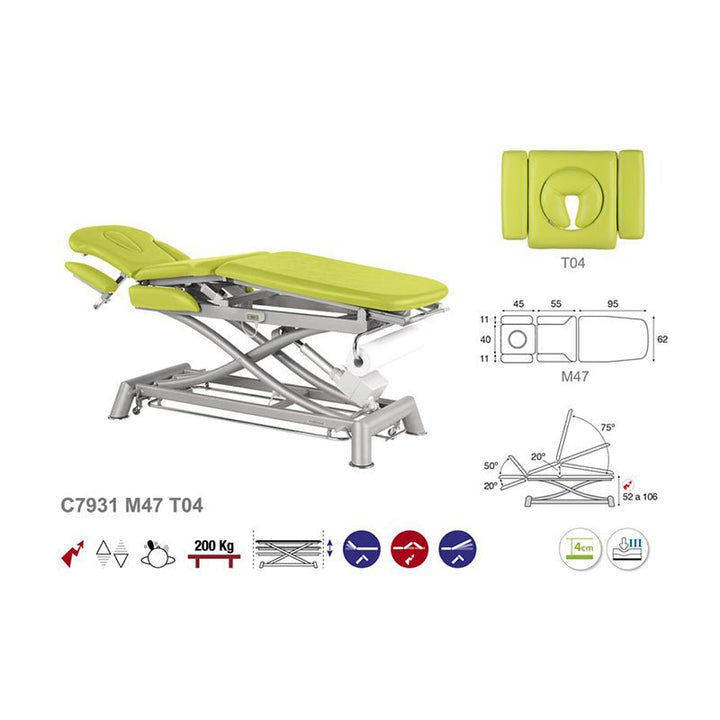 C7931 Ecopostural table de massage électrique en 3 plans - Medigam